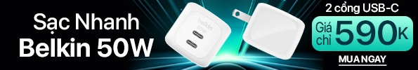 Sạc nhanh Belkin 50W 2 cổng USB-C PD/PPS Cubic Wall Charger
